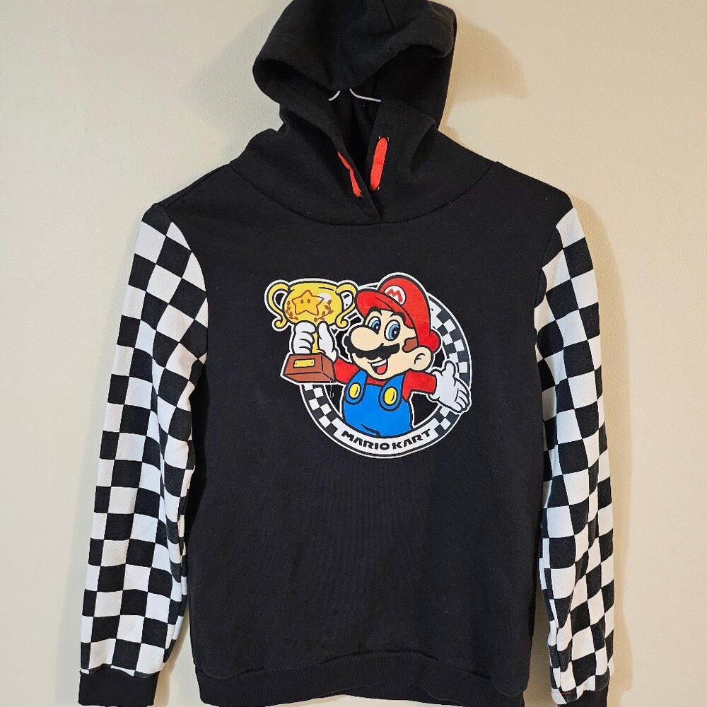 Mario Kart Boys' Black Hoodie Pullover Sweatshirt - Size XL (14-16)